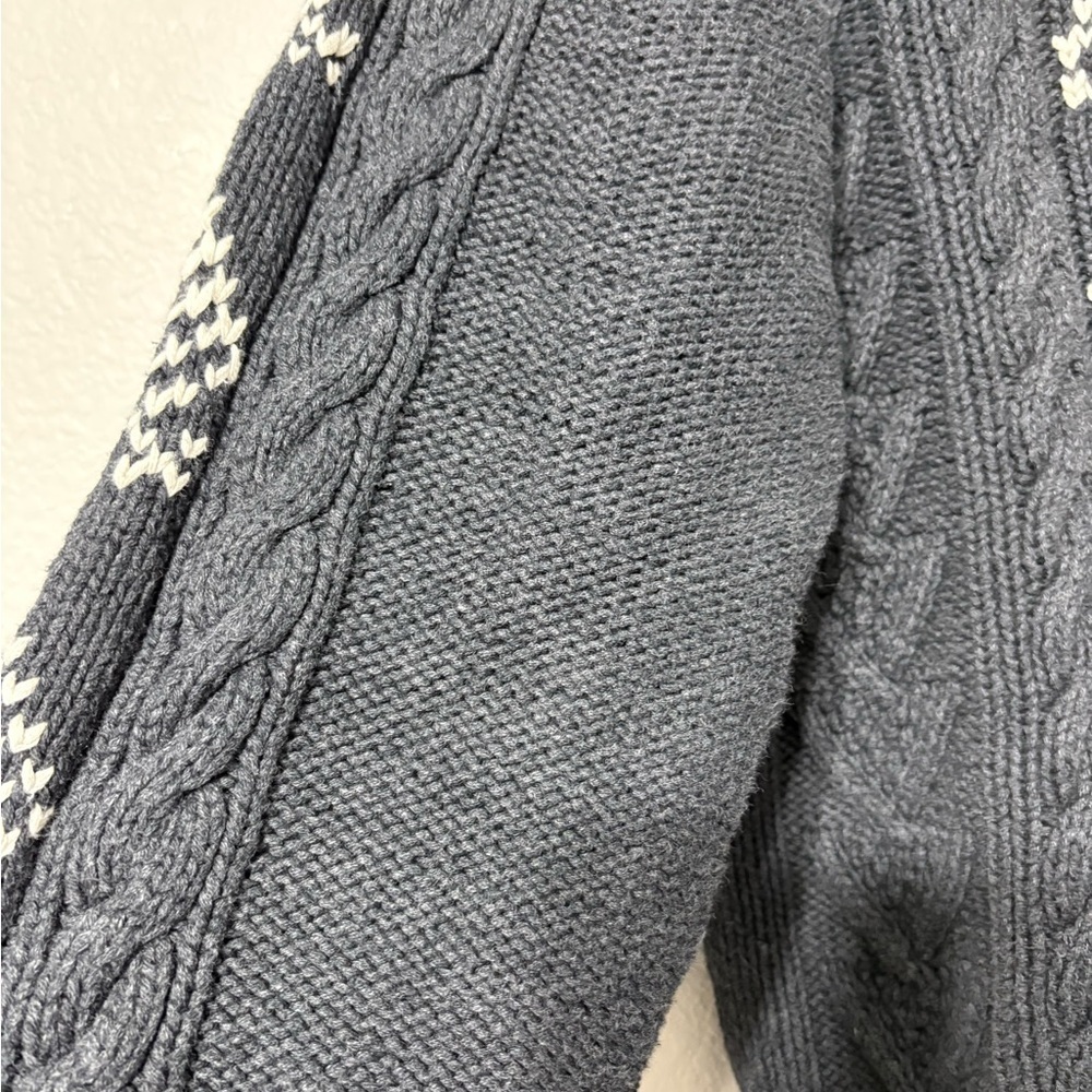 Vintage Hand Knit Men’s Heavyweight Nautica Charcoal Gray/Cream Cableknit Sweate - Picture 5 of 12